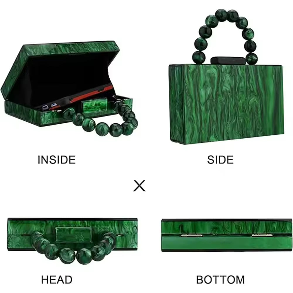 Women'S Wallet and Handbag Beach Flap Wedding Party Crossbody Bag Pearl Marble Dark Green Acrylic Pvc Evening Bag