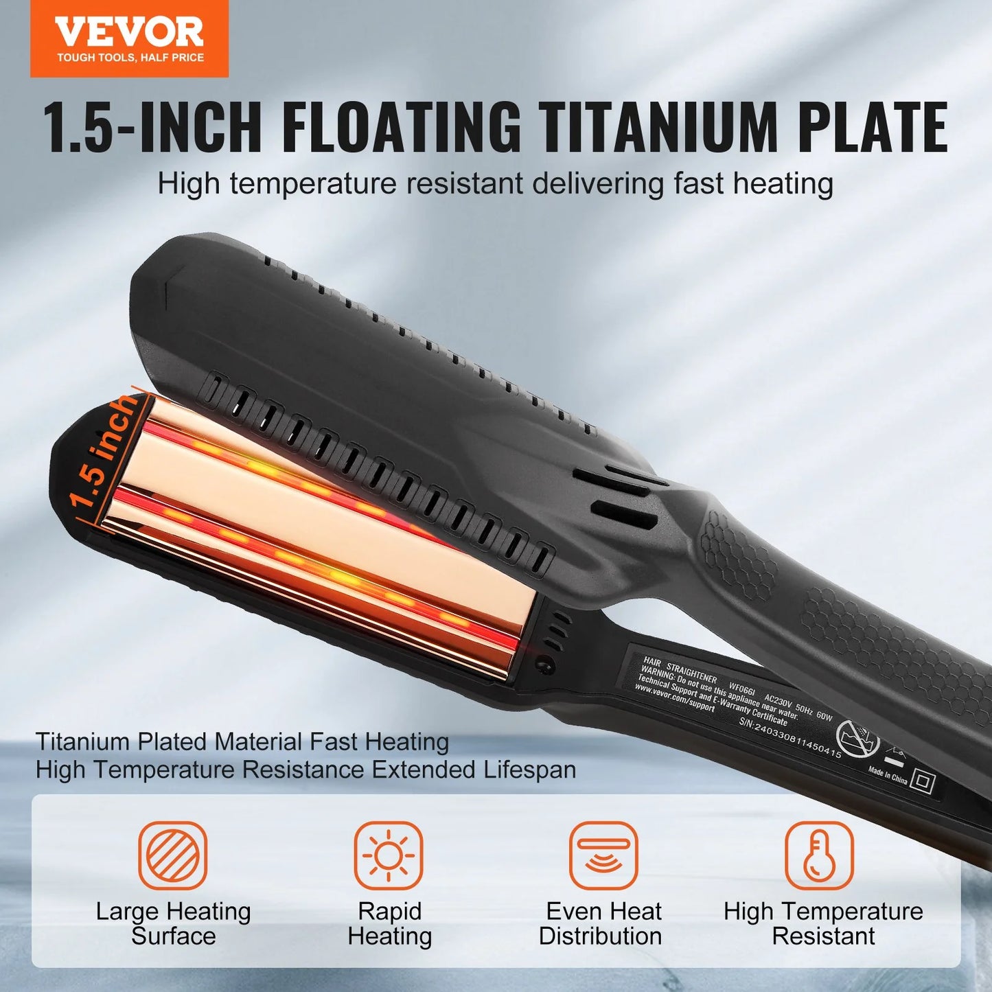 Hair Straightener, 1.5-Inch Titanium Flat Iron, Dual Infrared Hair Straightener Flat Iron with LCD Display and 19 Temp Levels -  Dual Voltage 110V/240V for Salon Home Travel Use
