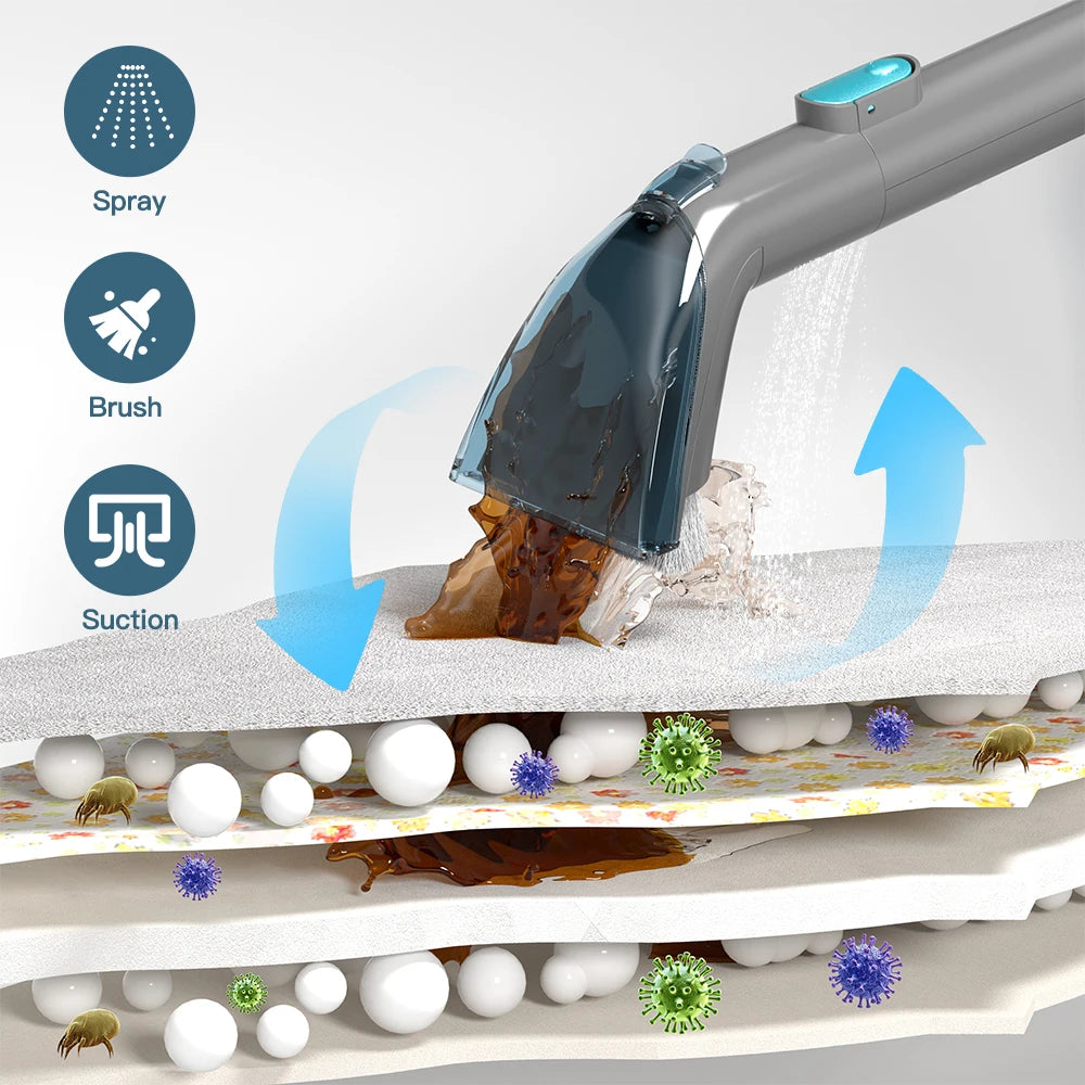 PC808 Cordless Carpet&Spot Vacuum Cleaner 1.4M Hose 30Minutes Fabric Vacuum Cleaner with Wet Sprayer for Sofa Car
