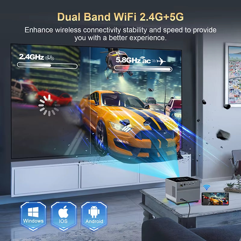 300ANSI Projector 8K/4K Wifi 5G Voice Remote Portable Smart Movie Projector with LED Lighting BT5.0 Bulit-In More App