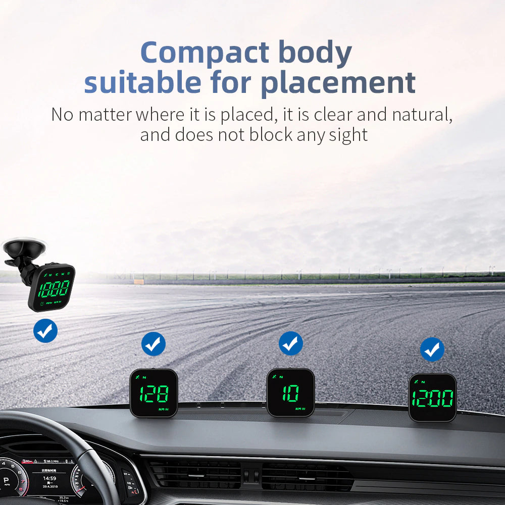 Digital Car HUD GPS Speedometer Head up Display MPH KMH Compass Overspeed Alarm