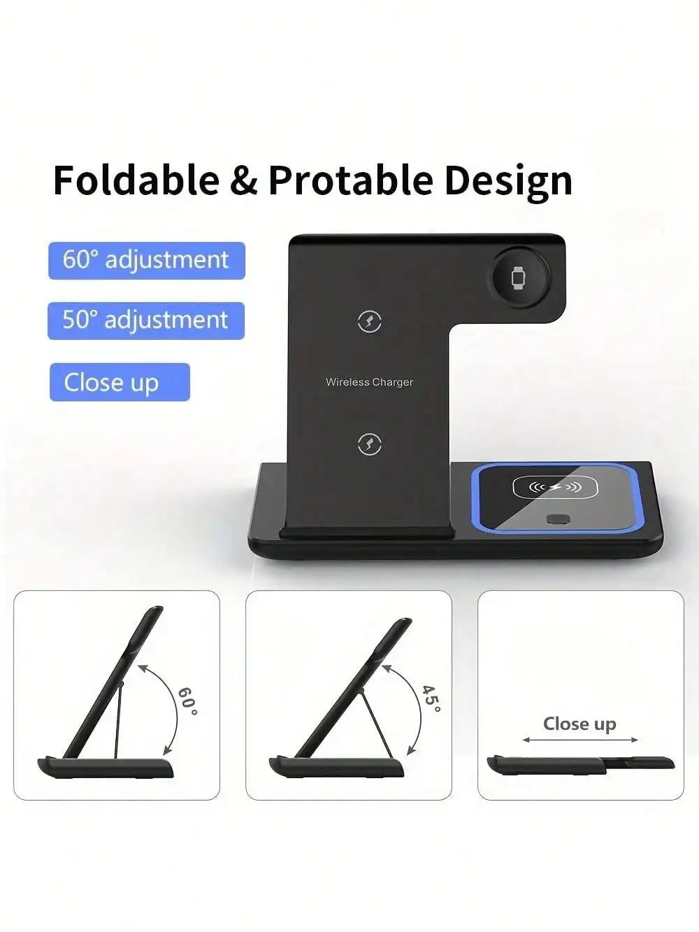 3-in-1 Wireless Charging Station with Mobile Phone Holder and LED Indicator for iPhone 17/16/15/14/13/12 Pro Max, Apple Watch Series 10/9/8/7/6/5, and AirPods 3/2 - Fast Charging Dock
