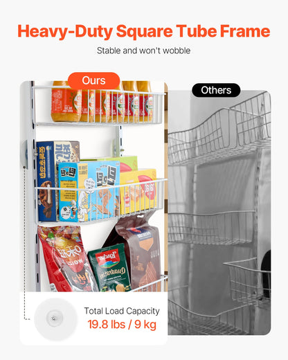 Heavy-Duty Steel Over-the-Door Pantry Organizer with Adjustable Multi-Tier Spice Rack Shelves