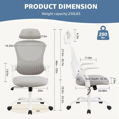 JHK Mesh Ergonomic Office Chair with Adjustable Headrest and Flip-Up Arms, Featuring Comfortable Lumbar Support for Home Office Use