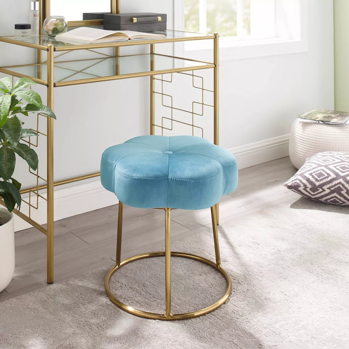 Seraphina Accent Vanity Stool -Blue