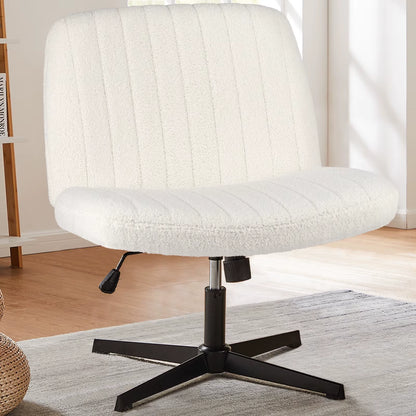 Cross Legged Office Living Room Rocking Gaming Chair Armless Wide Desk Adjustable Swivel Fabric Task Vanity Home Office