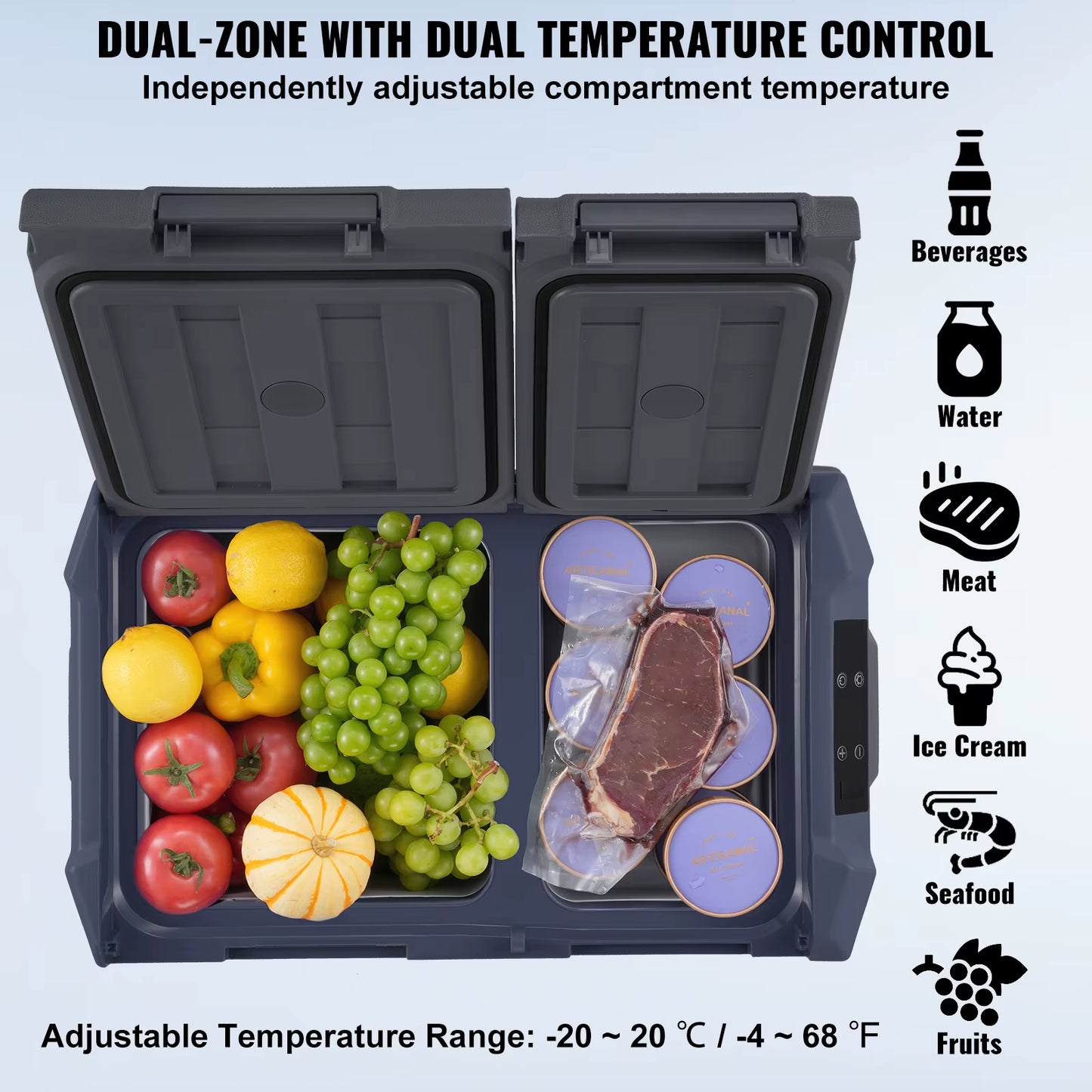 Succebuy Car Refrigerator 12 Volt Car Refrigerator Fridge 40 L Dual Zone -4℉-68℉12/24V DC 100-240V AC for Outdoor Camping RV