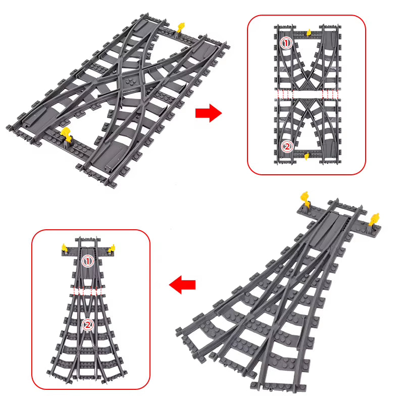 MOC 110-Piece City Train Track Set with 25 Styles of Single Slip Switches, Crossings, and Rails - Building Blocks Technical Toys for Children