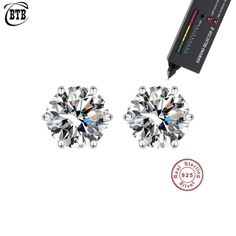 CBTB 925 Sterling Silver GRA Certified 0.5-3CT Real Moissanite D Color VVS1 Six-Jaw Stud Earrings for Women - Wedding Band Jewelry