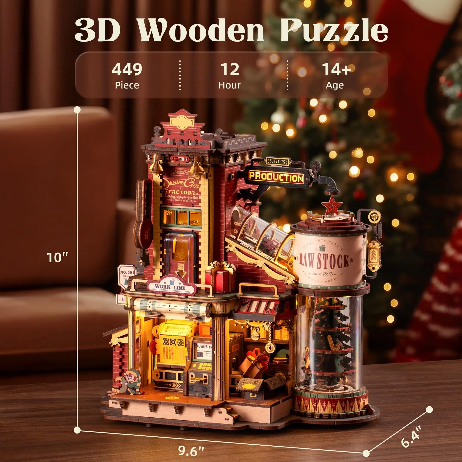 Robotime Rokr Dream Gift Factory 3D Wooden Puzzle Christmas Gifts Toy with Light and Music for Children Kids Building Block Kits