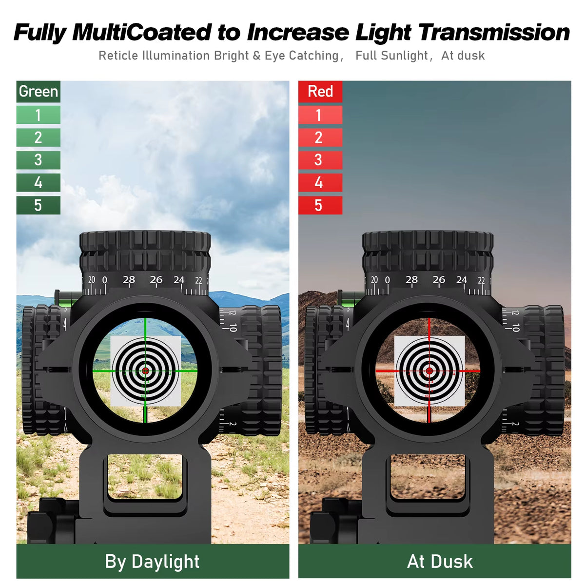 1-5X24 Tactical Optical Scope with Red and Green Illuminated Reticle for Hunting