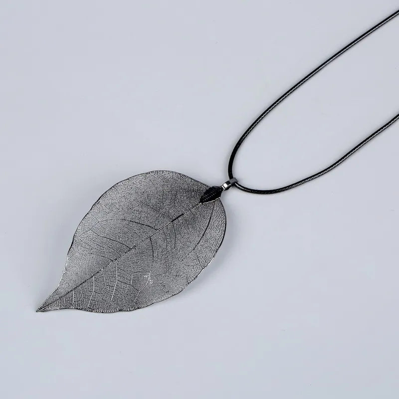 Unique Natural Real Leaf Choker Pendant Necklace for Women True Leaves Shape Filigree Vintage Necklace Jewelry Gift