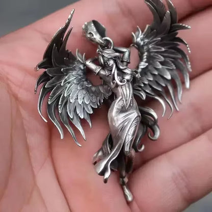 Vintage Silver Angel Wings Pendant Necklace for Men and Women - Statement Punk Street Style Stainless Steel Chain Jewelry