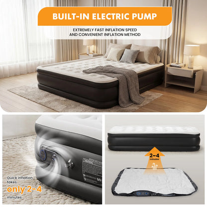 MCQ Queen Air Mattress 22-Inch Inflatable Bed with Integrated High-Capacity Pump for Home and Camping Use
