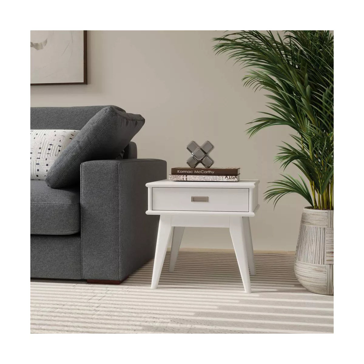Tierney Mid Century End Table White
