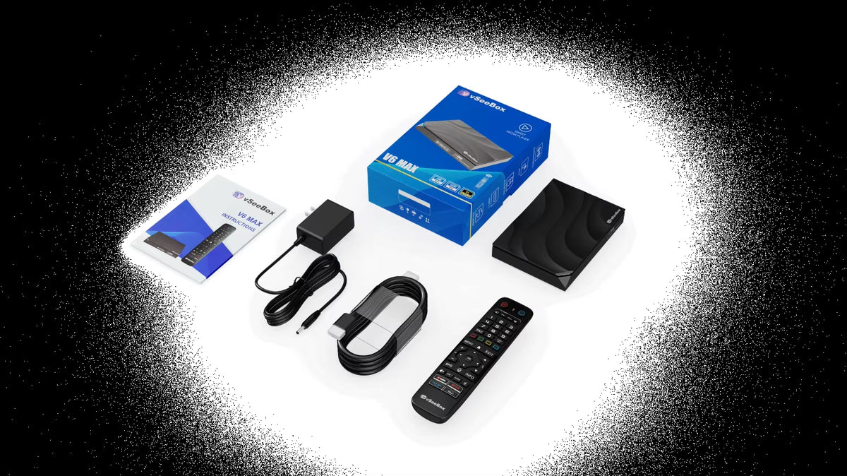 Vseebox V6 Max 2026 - Latest Model, Android 14, 4GB RAM, 64GB Storage, Voice Control, Wi-Fi 6, Parental Control, 8K HDMI, Complete Kit with Remote, HDMI Cable, Power Adapter, and Setup Guide