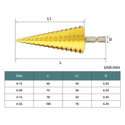 HSS Titanium Step Drill Bit High Speed Stepped Drill Set Saw Drill Tools Conical Stage Drill for Metal Wood 4-12 4-20 4-32Mm