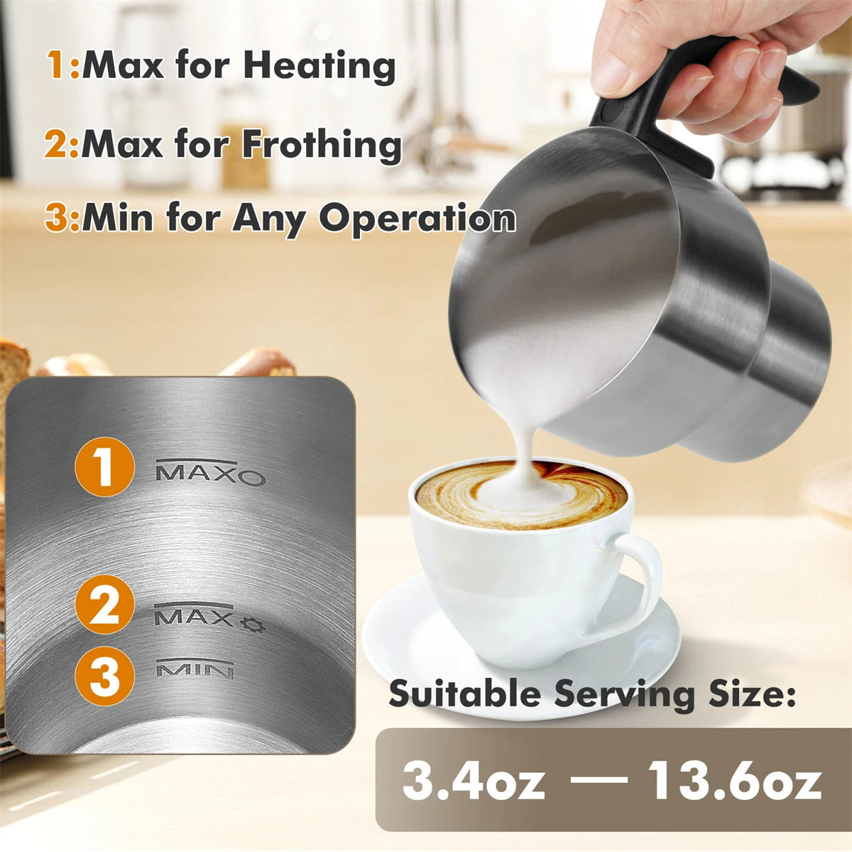  Electric Milk Frother and Steamer, 9 Functions for Milk Foam Hot and Cold, Hot Chocolate Maker, Milk Warmer for Coffee Latte Cappuccino Macchiato, Food Grade Stainless Steel Detachable Milk Heater