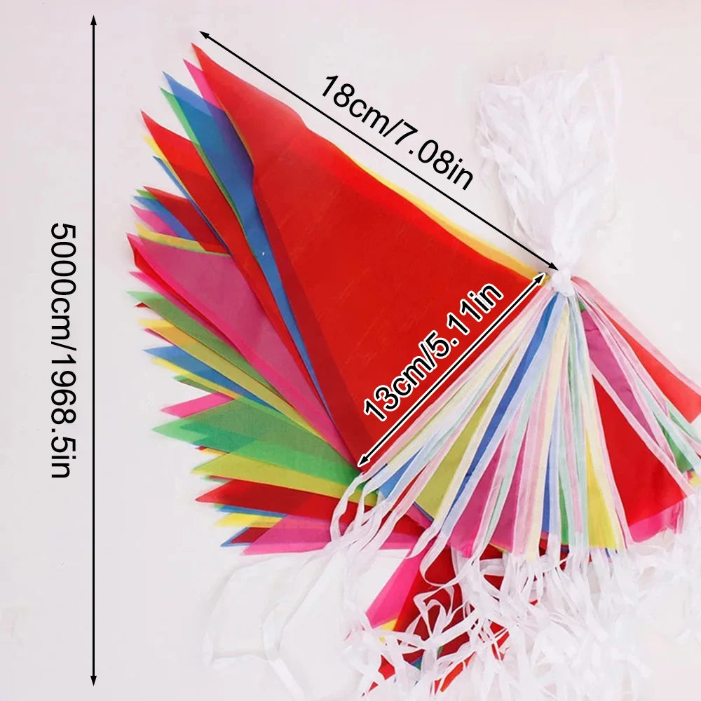 100PCS Colorful Flags Triangular String Flags, Outdoor Opening Festival Celebration, Wedding Thickened Rope Party