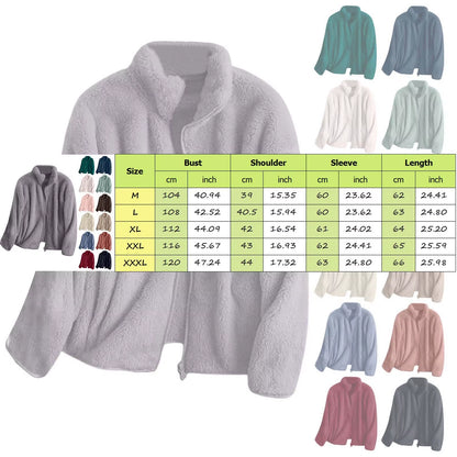 Women Casual Zip up Fleece Jacket Solid Color Long Plush Polar Warm Zipper Outwears Female Gils Lamb Wool Jackets with Pockets