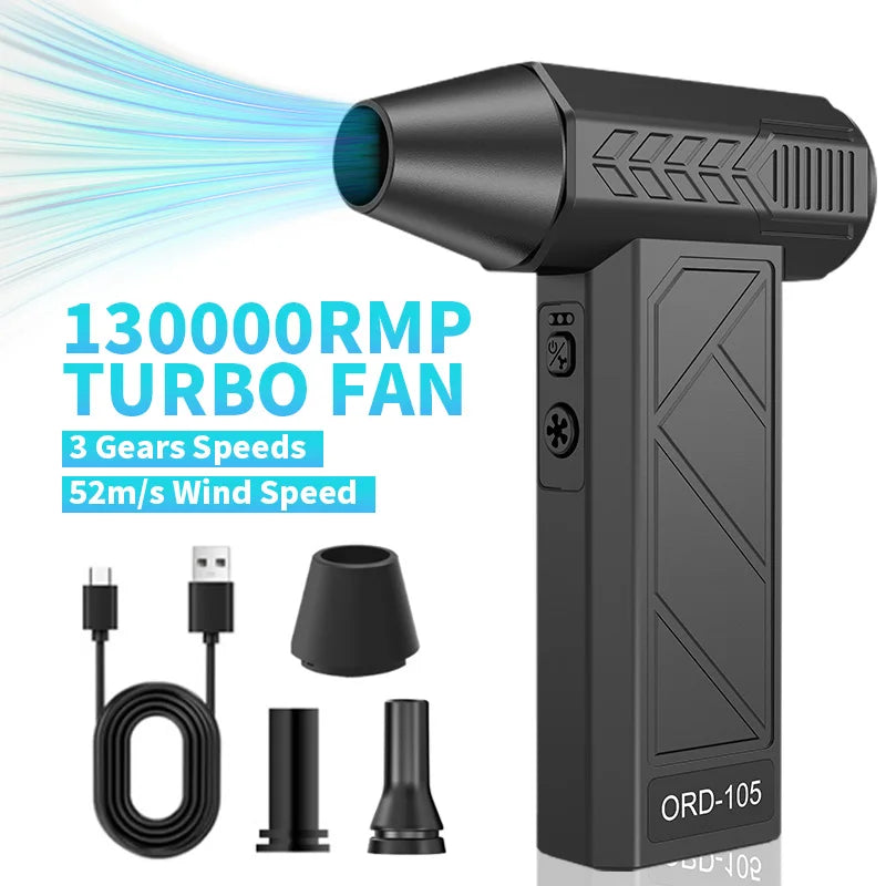 High-Speed 130,000 RPM Electric Turbo Fan - Powerful Compressed Air Blower for Computer Keyboards and Automotive Cleaning