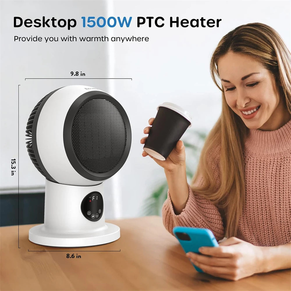 Space Heater, 1500W 2S Fast Heating Electric Ceramic Heater with Remote Control, Overheating and Tip-Over Protection, Portable Desk Heater, EHT150