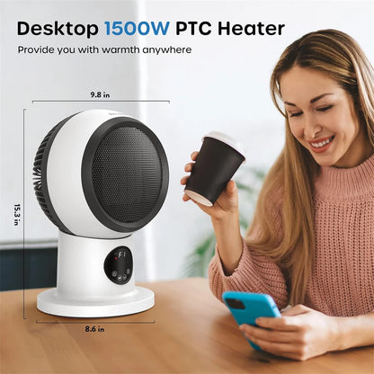 Space Heater, 1500W 2S Fast Heating Electric Ceramic Heater with Remote Control, Overheating and Tip-Over Protection, Portable Desk Heater, EHT150