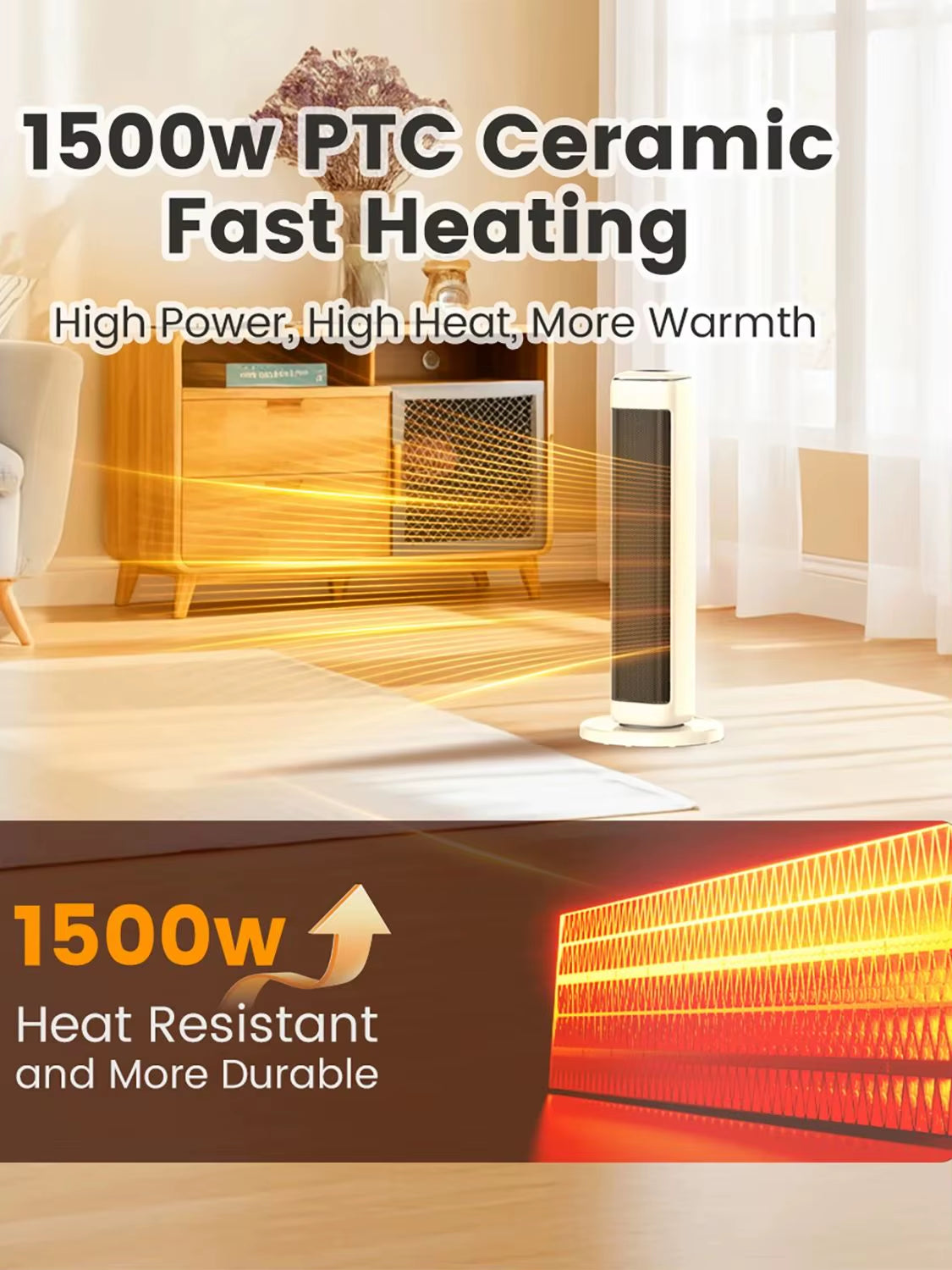 AIRMATE 25" Space Heater for Indoor Use Large Room, Ceramic Tower Electric Heater with Thermostat