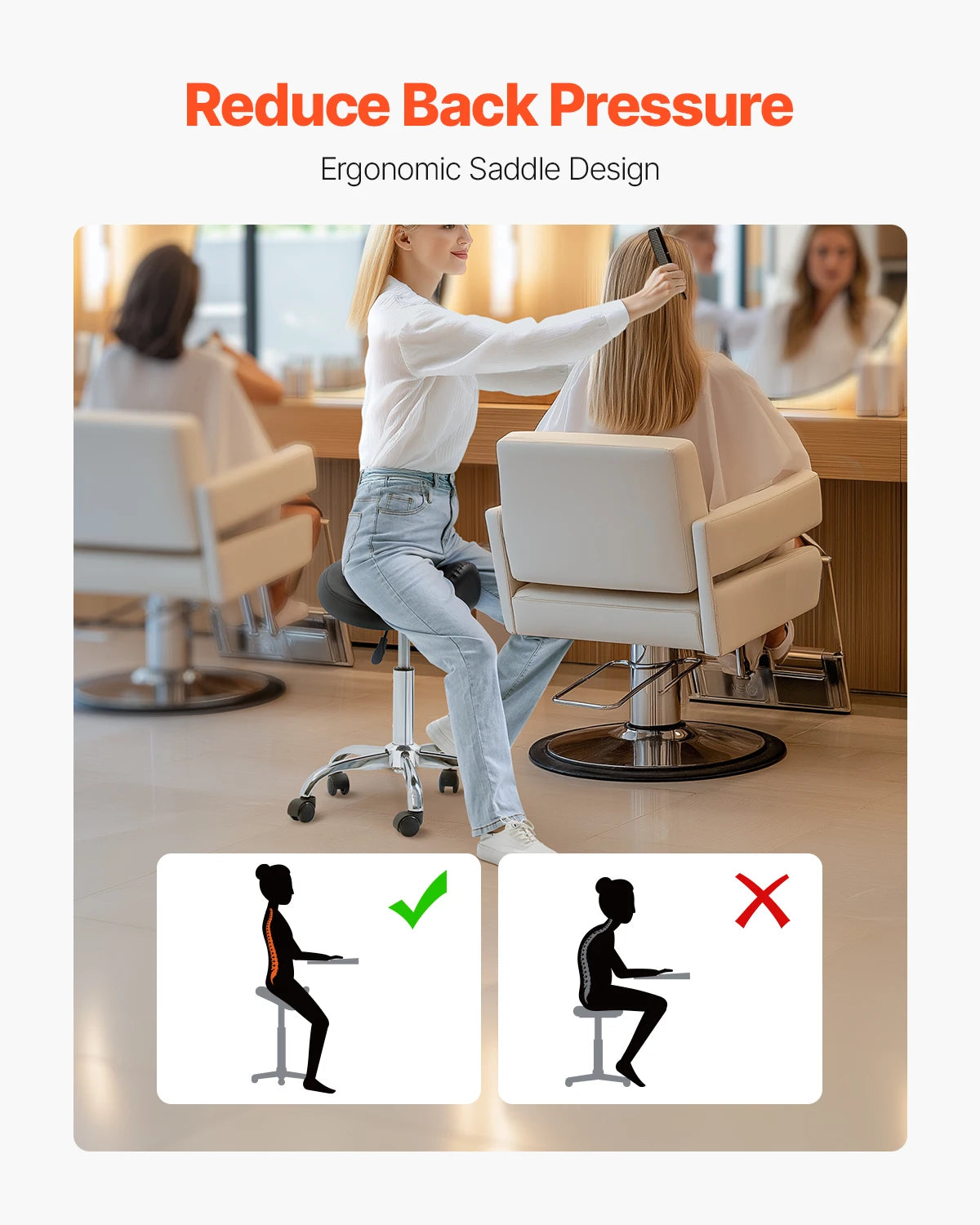 Succebuy Ergonomic Saddle Stool with Wheels, 450 lbs Weight Capacity, Height Adjustable Swivel Chair for Clinics, Salons, and Tattoo Studios