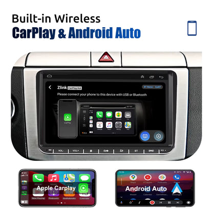 9-Inch Android 14 Car Stereo with 4G+64G, Wireless CarPlay, GPS Navigation, WiFi, RDS FM, Bluetooth, and Equalizer for VW Golf 5/6, Passat, Polo, Touran, Tiguan, Caddy, and EOS