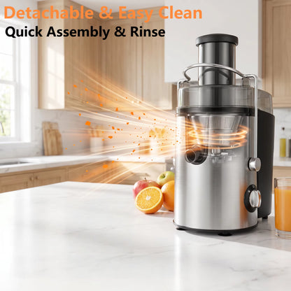 800W Electric Juicer for Fruits and Vegetables with 2-Speed Settings, 7cm Large Chute, Stainless Steel Design, High Yield and Easy Clean Kitchen Appliance