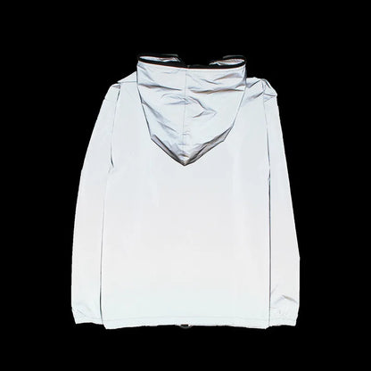 Thin Shiny Silver Reflective Jacket. Unisex Cycling Full-Reflective Hooded Jacket Coat, Windproof for Night Running. S-5XL