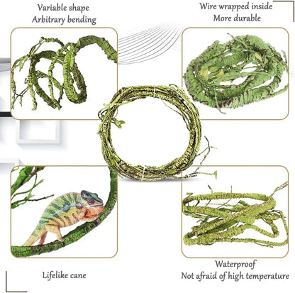 Flexible Plastic Leaves Hanging for Reptile Plants,Bendable Jungle Climbing Vine,Pet Terrarium Decor,Bearded Lizard Gecko Frog