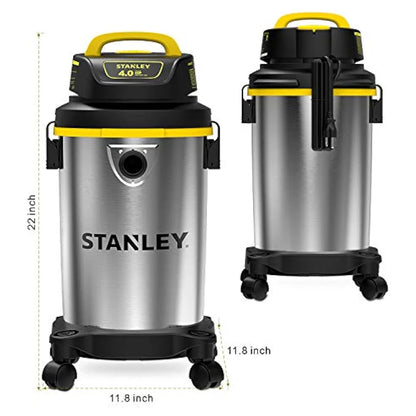 [US Direct] 3-In-1 Wet Dry Vacuum Cleaner 4 Gallon, 4 Peak HP, Stainless Steel Tank with Top Handle Shop Vacuum Cleaner with Blower for Home, Garage, Car, Workshop, Pet Hair