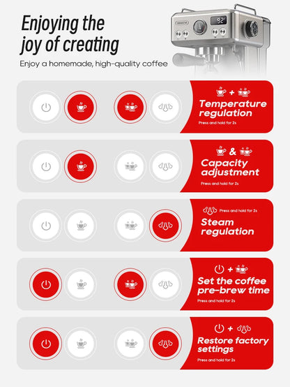 Hibrew 20-Bar Semi-Automatic Espresso Coffee Machine with Temperature Control and 58mm Portafilter, Cold/Hot Beverage Maker, Metal Casing Model H10A