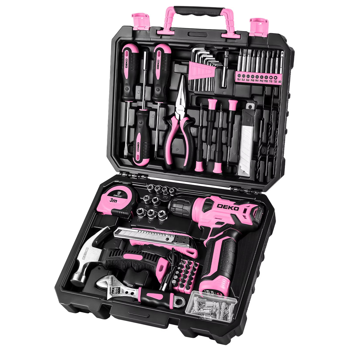 126Pcs Power Tool Combo Kits with 8V Cordless Drill,10Mm 3/8'' Keyless Chuck,Professional Home Household DIY Hand Tool Kits