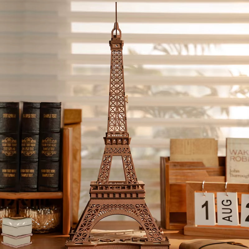 Robotime 3D Wooden Puzzle - Eiffel Tower Model (1:638) for Adults and Children - DIY Craft Kit with Lighting Feature