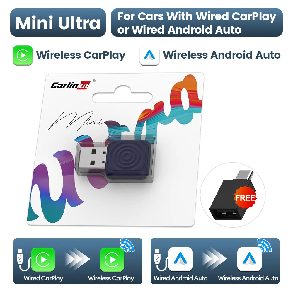 Carlinkit 5.0 Mini Ultra & Mini 5 Pro Wireless Adapter for Seamless Wireless CarPlay and Android Auto Connectivity