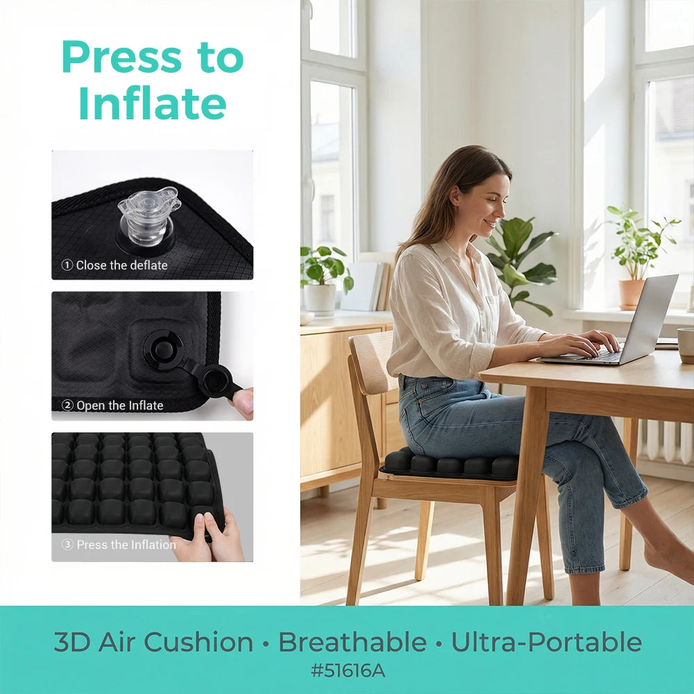 49-Cell Air Seat Cushion for Office, Home, and Outdoor Use with Transparent Matte-Finish Carry Bag
