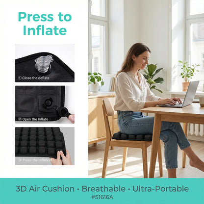 49-Cell Air Seat Cushion for Office, Home, and Outdoor Use with Transparent Matte-Finish Carry Bag