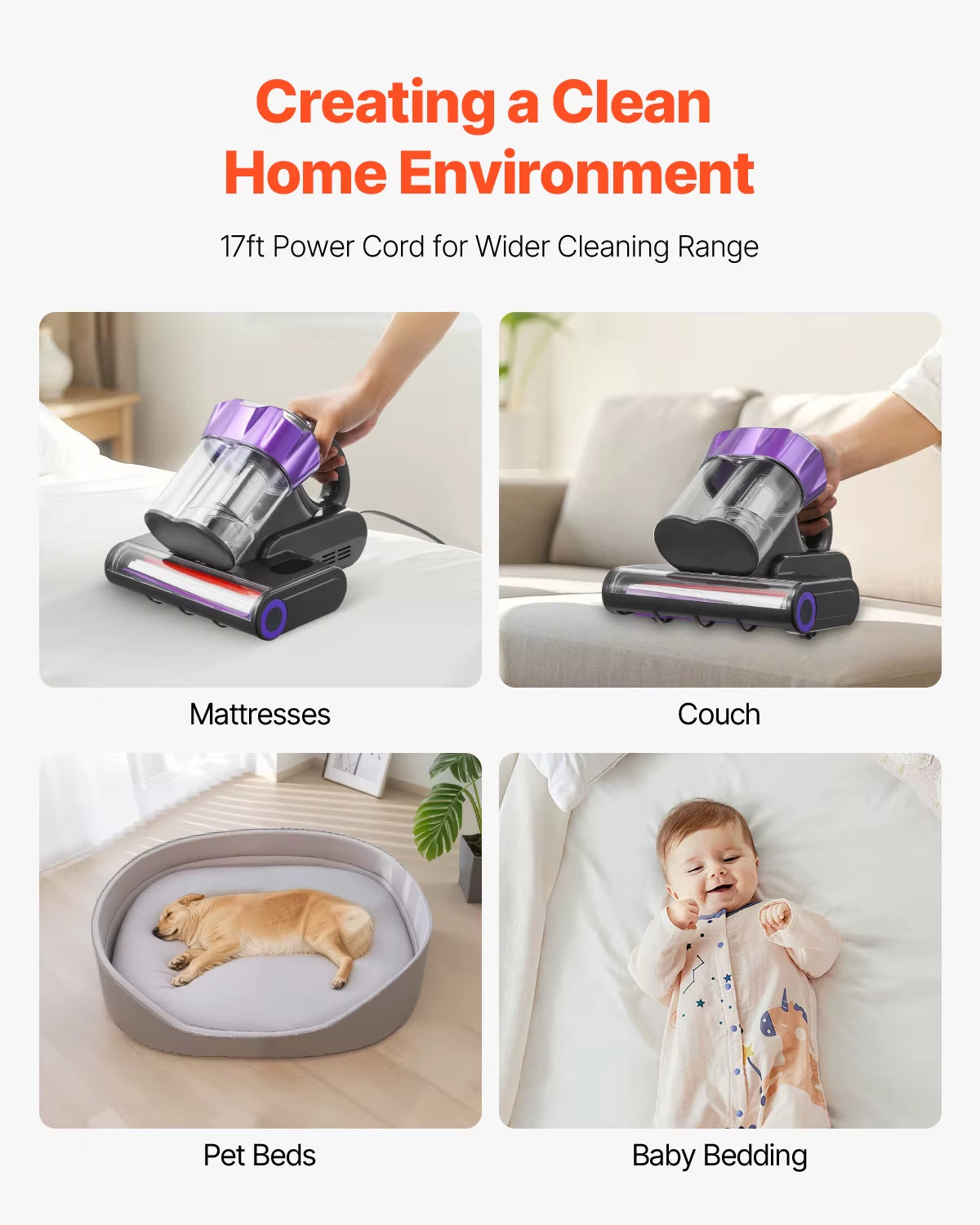 Succebuy Handheld Mattress Vacuum Cleaner with 18Kpa Suction Power, Dual Dust Bin, HEPA Filter, and Heating Ultrasound for Beds and Sofas
