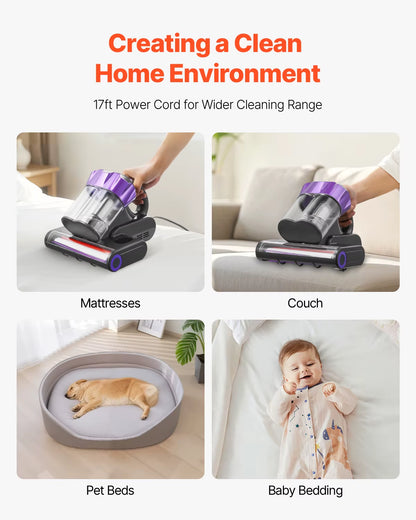 Succebuy Handheld Mattress Vacuum Cleaner with 18Kpa Suction Power, Dual Dust Bin, HEPA Filter, and Heating Ultrasound for Beds and Sofas