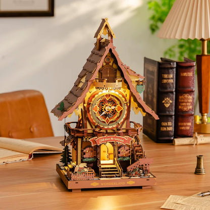 Robotime Rokr 3D Wooden Cuckoo Clock Puzzle Kit - Black Forest Style DIY Model for Kids and Adults