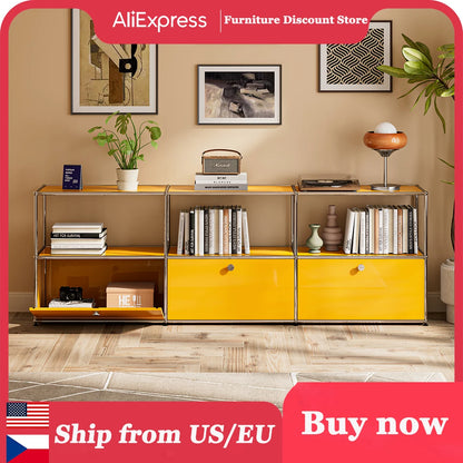 Contemporary Stainless Steel Storage Cabinet and TV Stand for Living Room and Home Office
