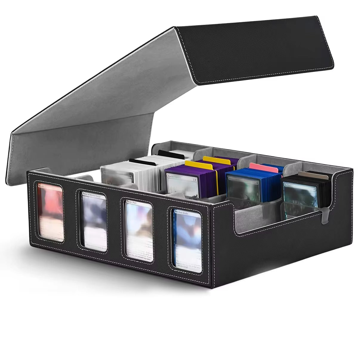 Professional Trading Card Storage Box with Display; 4-Row Deck Case Featuring Removable Lid; Accommodates Over 2400 Cards; Compatible with Magic TCG, PTCG, and Sports Cards