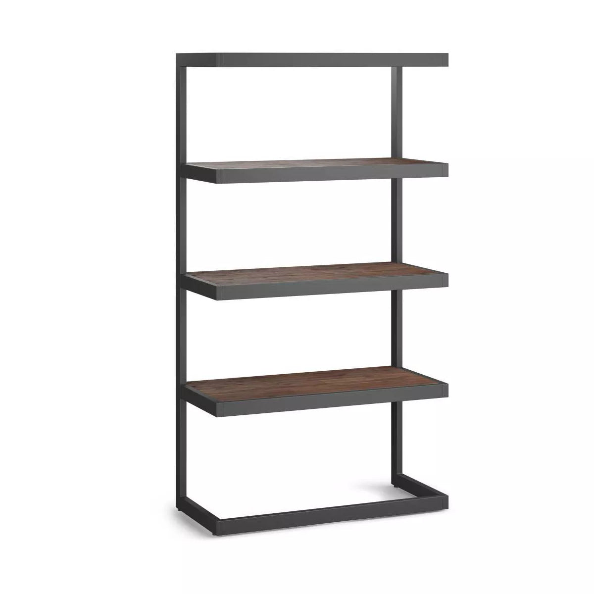 Cecilia 66" Bookcase in Distressed Charcoal Brown - Modern Industrial Design with 4 Fixed Shelves