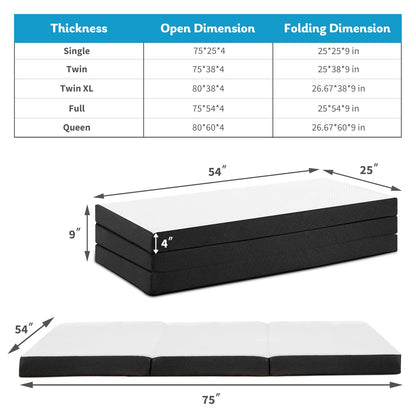 JHK Certified Three-Fold Portable Floor Bed for Travel, Camping, and Yoga - Soft Touch with Flexible Zipper