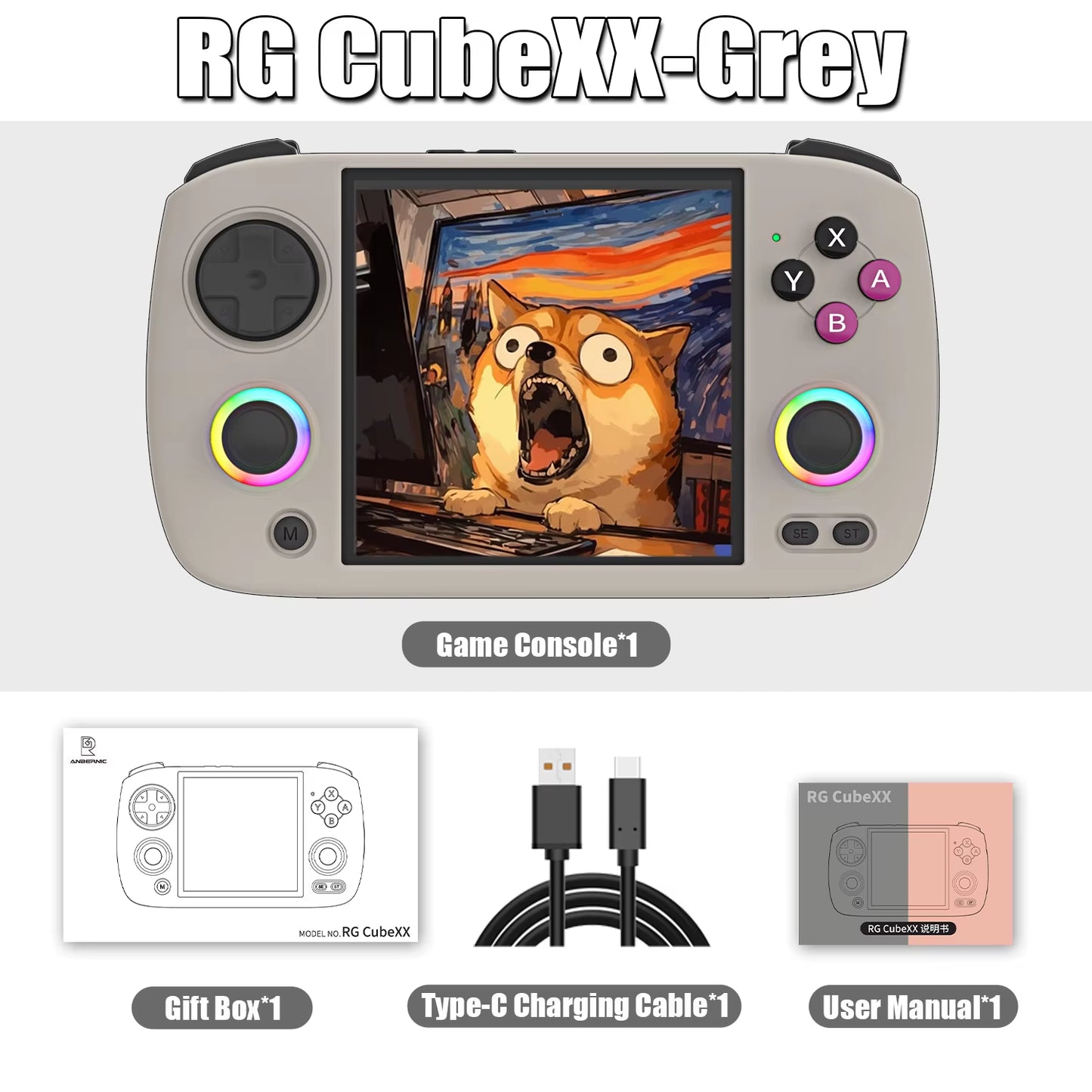 RG Cubexx Retro Handheld Game Console 3.95 Inch IPS Screen Linux System Built-In 64G TF Card 5056 Games Support HD Out