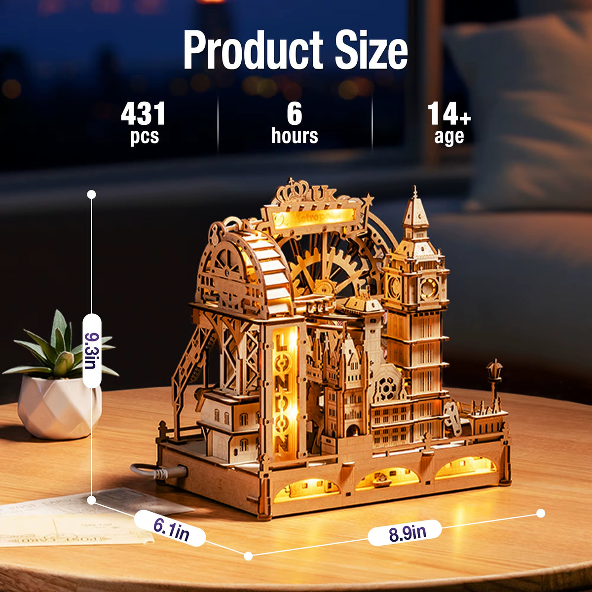 Robotime 3D Wooden Puzzle Marble Run Building Kit - London City Model with Lighting, Mechanical DIY Landmark Puzzle for Adults and Teens