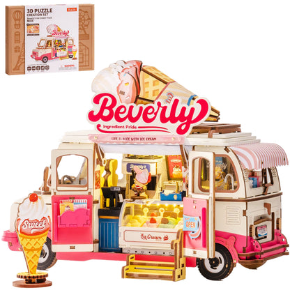 Rolife Wooden 3D Puzzle Leo's Coffee Truck Model Building Kit - DIY Miniature Dollhouse for Home Décor and Gift for Adults and Teens